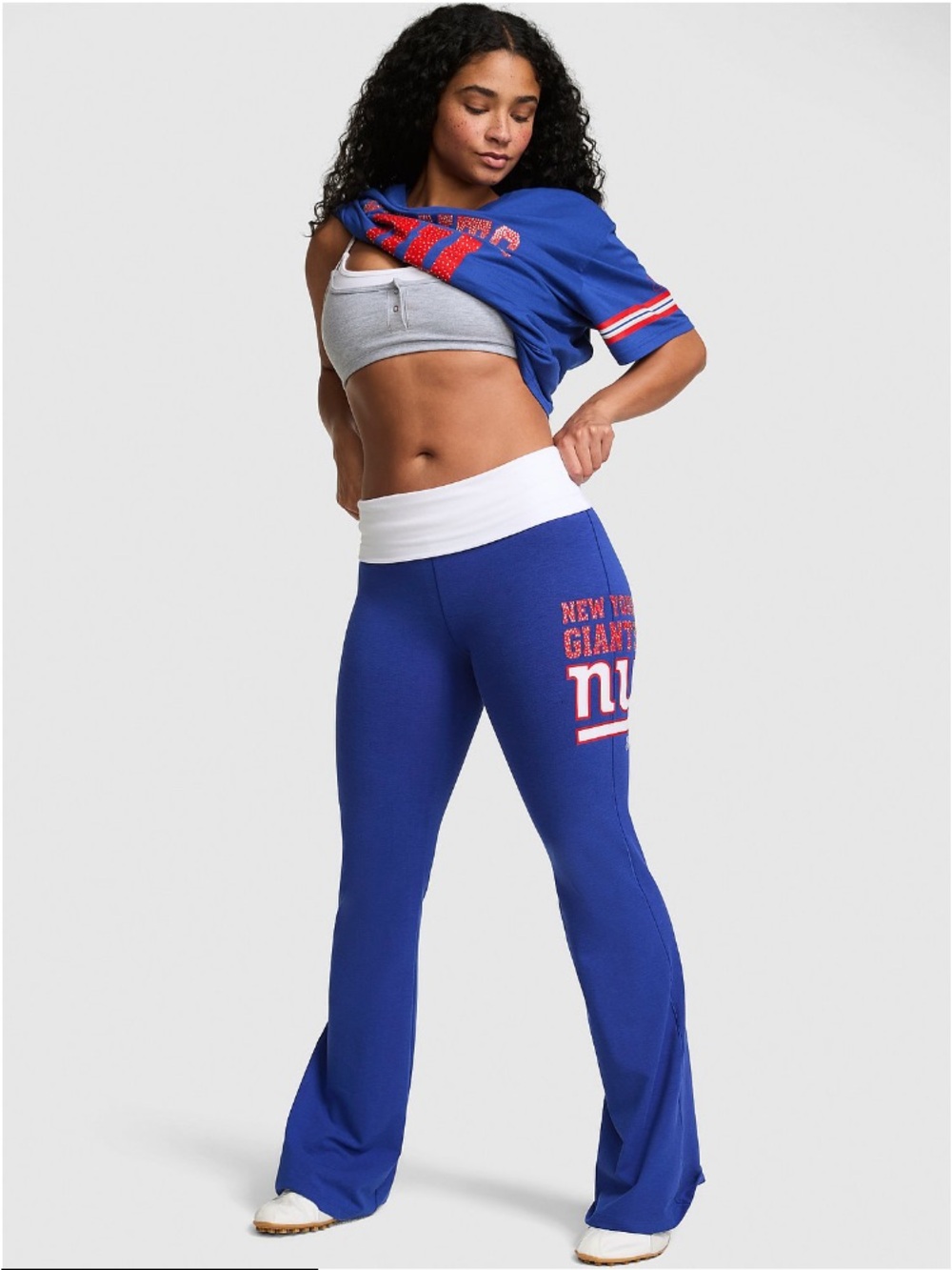 🏈VS Pink x NFL NY Giants BLING cotton foldover flare leggings sz M NWT - Picture 4 of 11